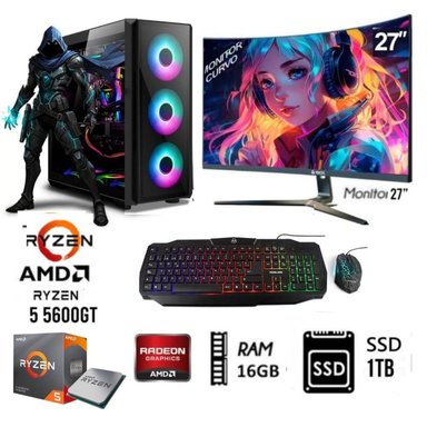 COMPUTADORA PC GAMER RYZEN 5 5600GT RAM 16 DISCO SOLIDO 1TB MONITOR 27 FULL HD - 1