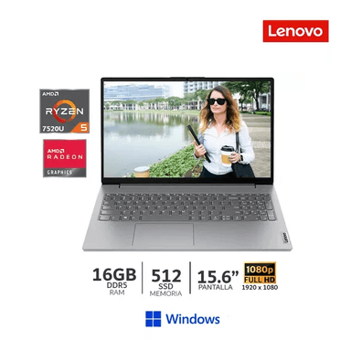 LAPTOP LENOVO V15 RYZEN 5 7520U RAM 16GB SSD 512GB 15.6? FHD COLOR GRIS