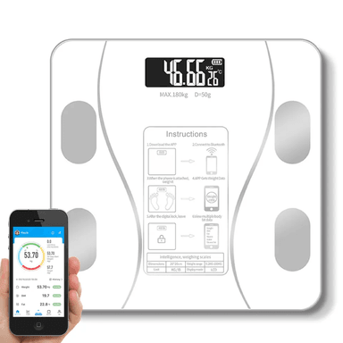 BALANZA DIGITAL BLUETOOTH CONTROLA PESO GRASA CORPORAL BLANCO SMART 180 KG