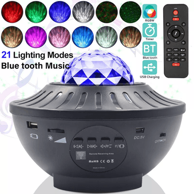 PROYECTOR CIRCULAR NEGRO LUCES GALAXIA LAMPARA BLUETOOTH PARLANTE - 1