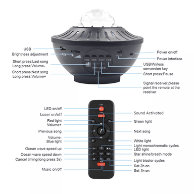 PROYECTOR CIRCULAR NEGRO LUCES GALAXIA LAMPARA BLUETOOTH PARLANTE - 6