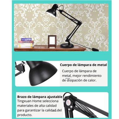 LAMPARA SEISA MT-811 NEGRO ESCRITORIO BASE FOCO 40W - 3
