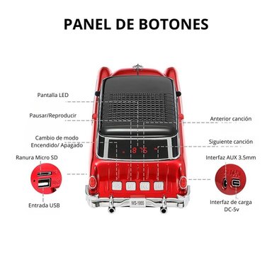 PARLANTE BLUETOOTH WS-1955 PORTATIL 80 W CARRO USB SD RADIO FM ROJO - 5