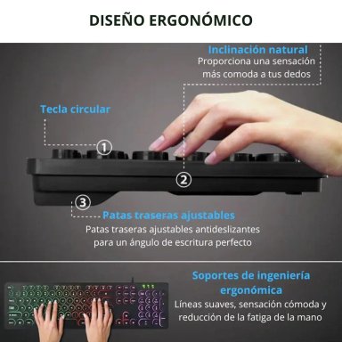 TECLADO GAMER RETROILUMINADO CON ILUMINACIÓN ARCOÍRIS SEISA DN-DY02 - 3