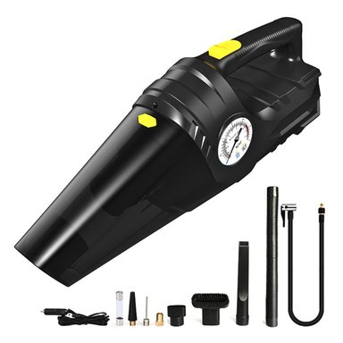 ASPIRADORA PARA AUTO 4 EN 1 CON INFLADOR MANÓMETRO Y LUZ LED