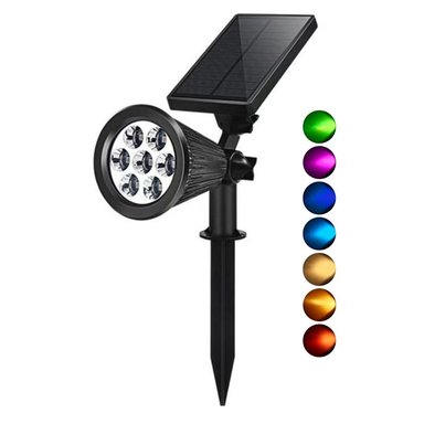 FOCO SOLAR LED RGB 7 LUCES IMPERMEABLE CON ESTACA Y MONTAJE EN PARED