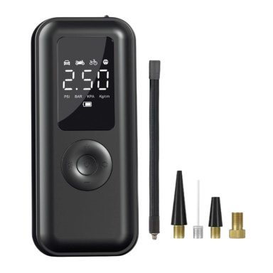 COMPRESOR DE AIRE PORTÁTIL INALÁMBRICO PARA LLANTAS DE AUTO MOTO Y BICICLETA CON PANTALLA Y LUZ LED