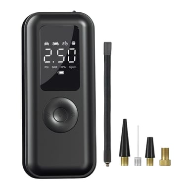 COMPRESOR DE AIRE PORTÁTIL INALÁMBRICO PARA LLANTAS DE AUTO MOTO Y BICICLETA CON PANTALLA Y LUZ LED - 1