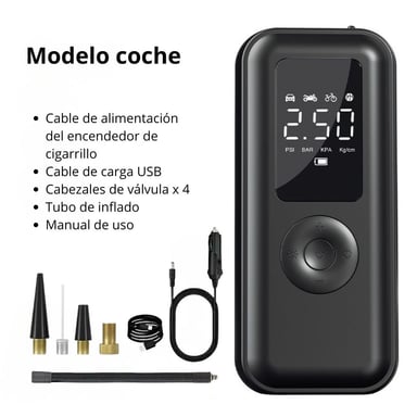 COMPRESOR DE AIRE PORTÁTIL INALÁMBRICO PARA LLANTAS DE AUTO MOTO Y BICICLETA CON PANTALLA Y LUZ LED - 2