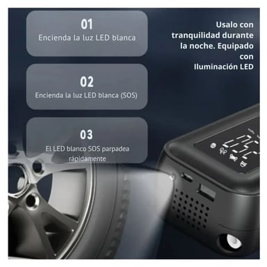 COMPRESOR DE AIRE PORTÁTIL INALÁMBRICO PARA LLANTAS DE AUTO MOTO Y BICICLETA CON PANTALLA Y LUZ LED - 4