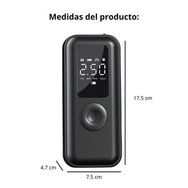COMPRESOR DE AIRE PORTÁTIL INALÁMBRICO PARA LLANTAS DE AUTO MOTO Y BICICLETA CON PANTALLA Y LUZ LED - 6