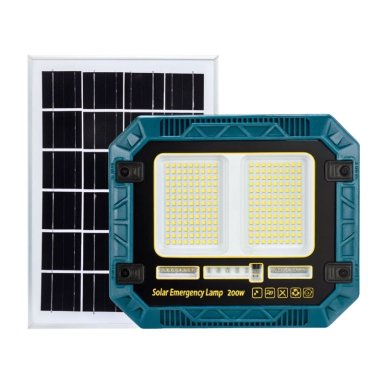 REFLECTOR SOLAR PORTÁTIL 200W CON PANEL CONTROL REMOTO Y BATERÍA RECARGABLE IP65 PARA EXTERIORES