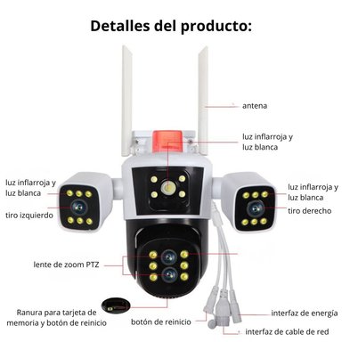 CÁMARA DE SEGURIDAD WIFI PTZ 360° FULL HD CON TRIPLE LENTE ZOOM 10X VISIÓN NOCTURNA COLOR Y SIRENA - 6
