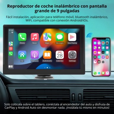 PANTALLA CARPLAY ANDROID AUTO 9” TÁCTIL CON BLUETOOTH WIFI MIRRORLINK Y CÁMARA RETROCESO PARA AUTO - 2