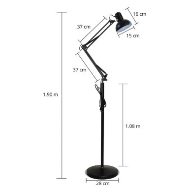 LÁMPARA DE PIE ARTICULADA PARA LECTURA Y ESTUDIO CON BRAZO AJUSTABLE 360° BASE PESADA Y E27 - 8