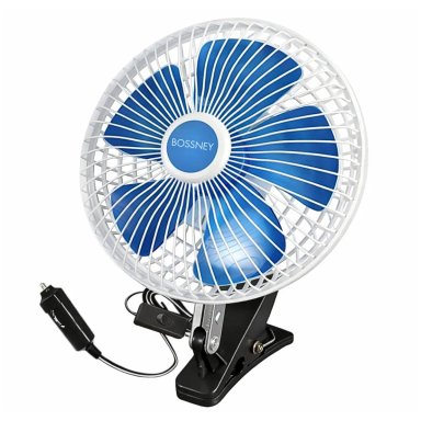VENTILADOR PARA AUTO 12V, 8 PULGADAS CON CLIP, OSCILACIÓN, GIRATORIO 360° Y ENCHUFE AL ENCENDEDOR