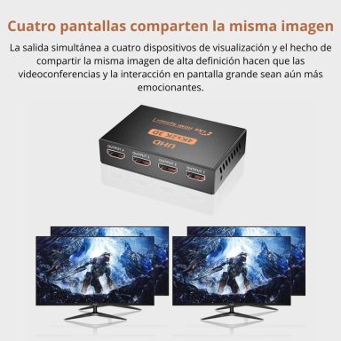 SPLITTER HDMI 1X4 4K UHD 30HZ PARA DUPLICAR SEÑAL A 4 PANTALLAS PLUG Y PLAY DIVISOR HDMI - 4