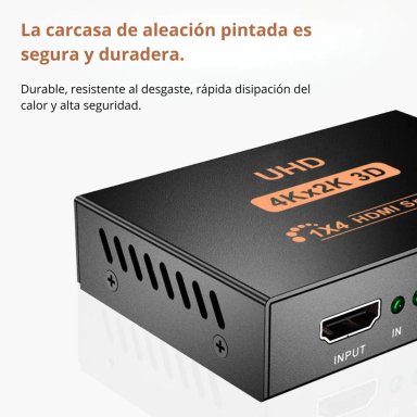 SPLITTER HDMI 1X4 4K UHD 30HZ PARA DUPLICAR SEÑAL A 4 PANTALLAS PLUG Y PLAY DIVISOR HDMI - 7