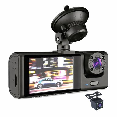 CÁMARA PARA AUTO FULL HD DASH CAM 1080P CON 3 CÁMARAS FRONTAL, INTERIOR Y TRASERA, PANTALLA 2”