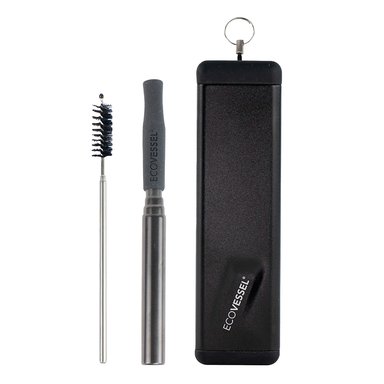 PACK CAÑITA TELESCÓPICA INOX CON ESTUCHE Y BROCHA. COLOR NEGRO - ECOVESSEL