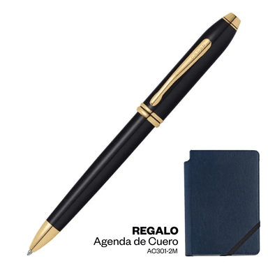 BOLÍGRAFO CROSS NEGRO TOWSEND CON APLIQUES EN ORO 23K