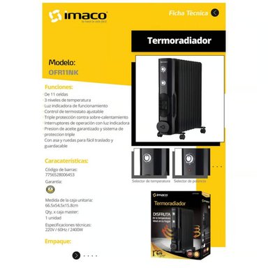 TERMORADIADOR IMACO 11 CELDAS 2500W 30M2 OFR11NK NEGRO