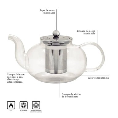 TETERA PARA TE DE VIDRIO Y ACERO INOXIDABLE CON INFUSOR DE 1L TRAMONTINA - 2