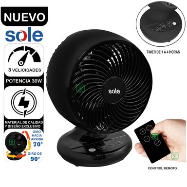 VENTILADOR DE PIE MESA SOLE SOLAIR016 30 WATTS SOBRE TURBOMAX NEGRO