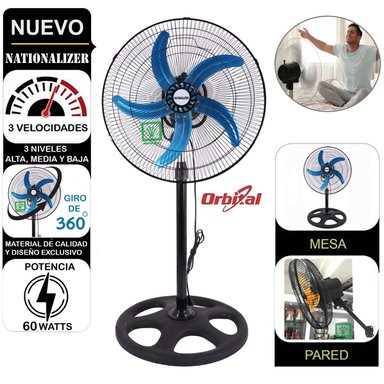VENTILADOR DE PIE NATIONALIZER ORBITAL 60 WATTS 3 EN 1 18" NEGRO