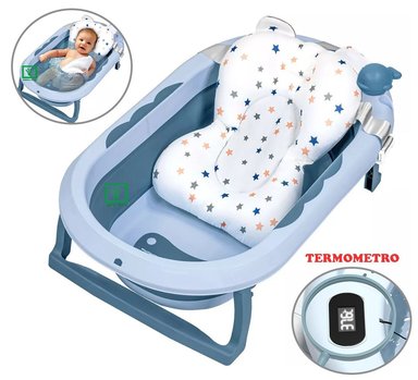 BAÑERA TINA DE BAÑO PLEGABLE BALLENITA CON TERMÓMETRO AZUL