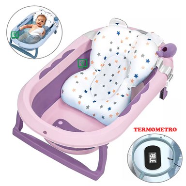 BAÑERA TINA DE BAÑO PLEGABLE BALLENITA CON TERMÓMETRO MORADO