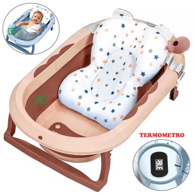 BAÑERA TINA DE BAÑO PLEGABLE BALLENITA CON TERMÓMETRO ROSA