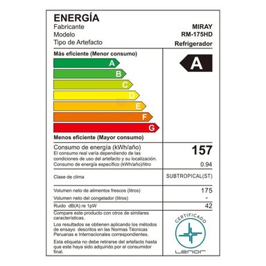 REFRIGERADORA MIRAY RM-175HD FROST 175L ACERO INOXIDABLE - 5