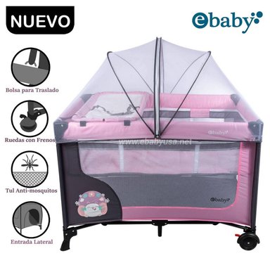 CUNA CORRAL EBABY HAPPY DREAM ROSADO CON CAMBIADOR