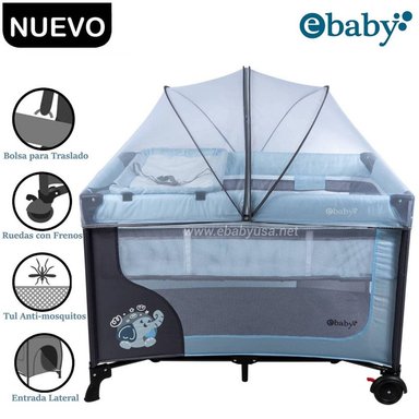 CUNA CORRAL EBABY HAPPY DREAM CELESTE CON CAMBIADOR