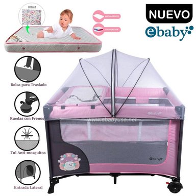 CUNA CORRAL EBABY HAPPY DREAM ROSADO CON CAMBIADOR + COLCHON