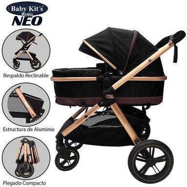 COCHE CUNA BABY KITS NEO NEGRO MOISÉS DE LUJO