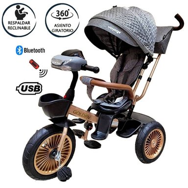 TRICICLO VOYAGE ASIENTO GIRATORIO GOLDEN CON TELA UV GRIS