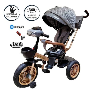 TRICICLO VOYAGE ASIENTO GIRATORIO GOLDEN CON TELA UV GRIS - 2