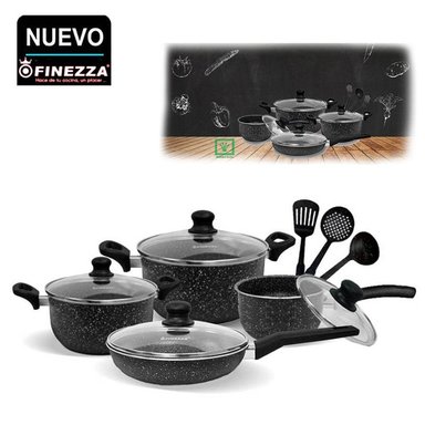 JUEGO DE OLLAS FINEZZA NEGRO ANTIADHERENTE 11PZAS FZ-X1705M