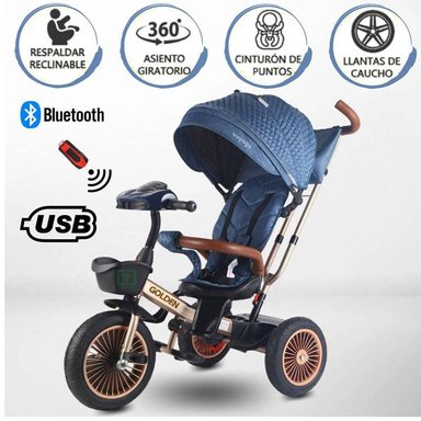 TRICICLO GUIADOR 3 EN 1 «GOLDEN II NEW COLLECTION» USB AZUL