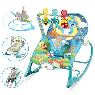 SILLA MECEDORA VIBRADORA MUSICAL ROCKER BÚHO CELESTE