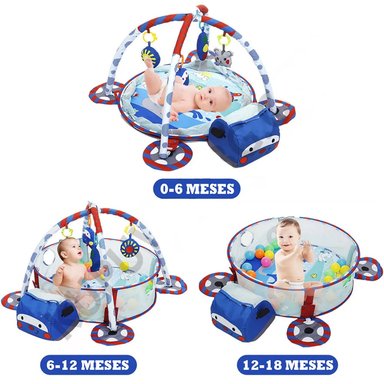 GIMNASIO BABY BEBE DIDÁCTICO 3 EN 1 CON PELOTAS ROBOT AZUL - 4
