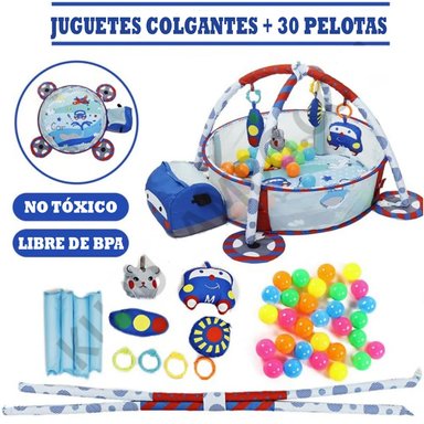 GIMNASIO BABY BEBE DIDÁCTICO 3 EN 1 CON PELOTAS ROBOT AZUL - 5