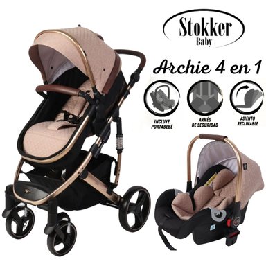 COCHE CUNA STOKKER BABY SB-110 BEIGE MOISÉS LUJO 4 EN1 CON PORTA BEBÉ