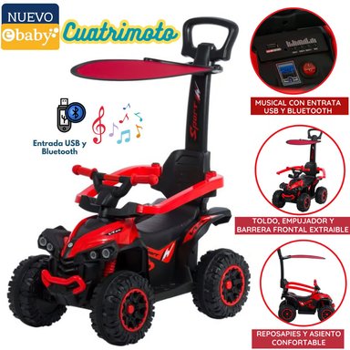 CUATRIMOTO EBABY EB357 ROJO MUSICAL CON LUCES Y SOMBRILLA