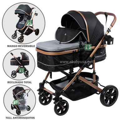 NUEVO COCHE MOISES PARA BEBE BIGI CON MANGO REVERSIBLE GRIS