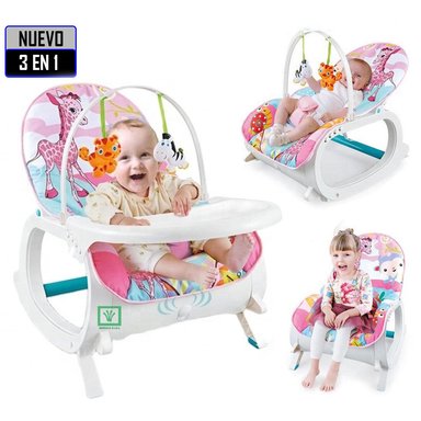 SILLA DE COMER MECEDORA 3 EN 1 VIBRADOR MUSICAL ROSADO