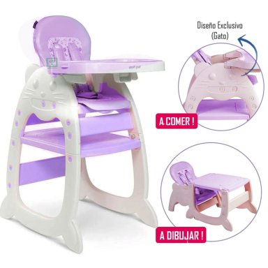 SILLA DE COMER GATO 3 EN 1 MORADO