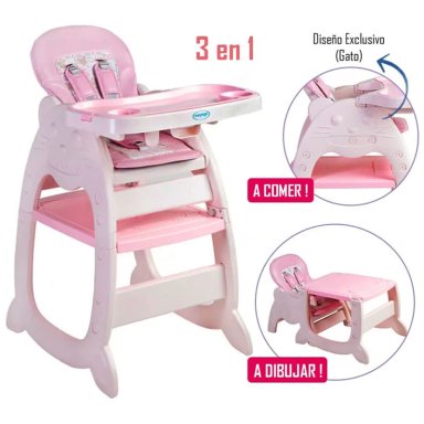 SILLA DE COMER GATO 3 EN 1 ROSADO